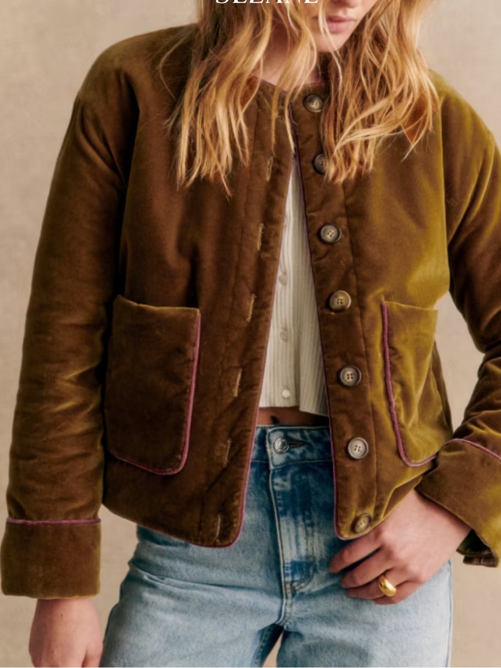 Sezane DAKOTA JACKET in Ochre/Stripes 34 NWOT